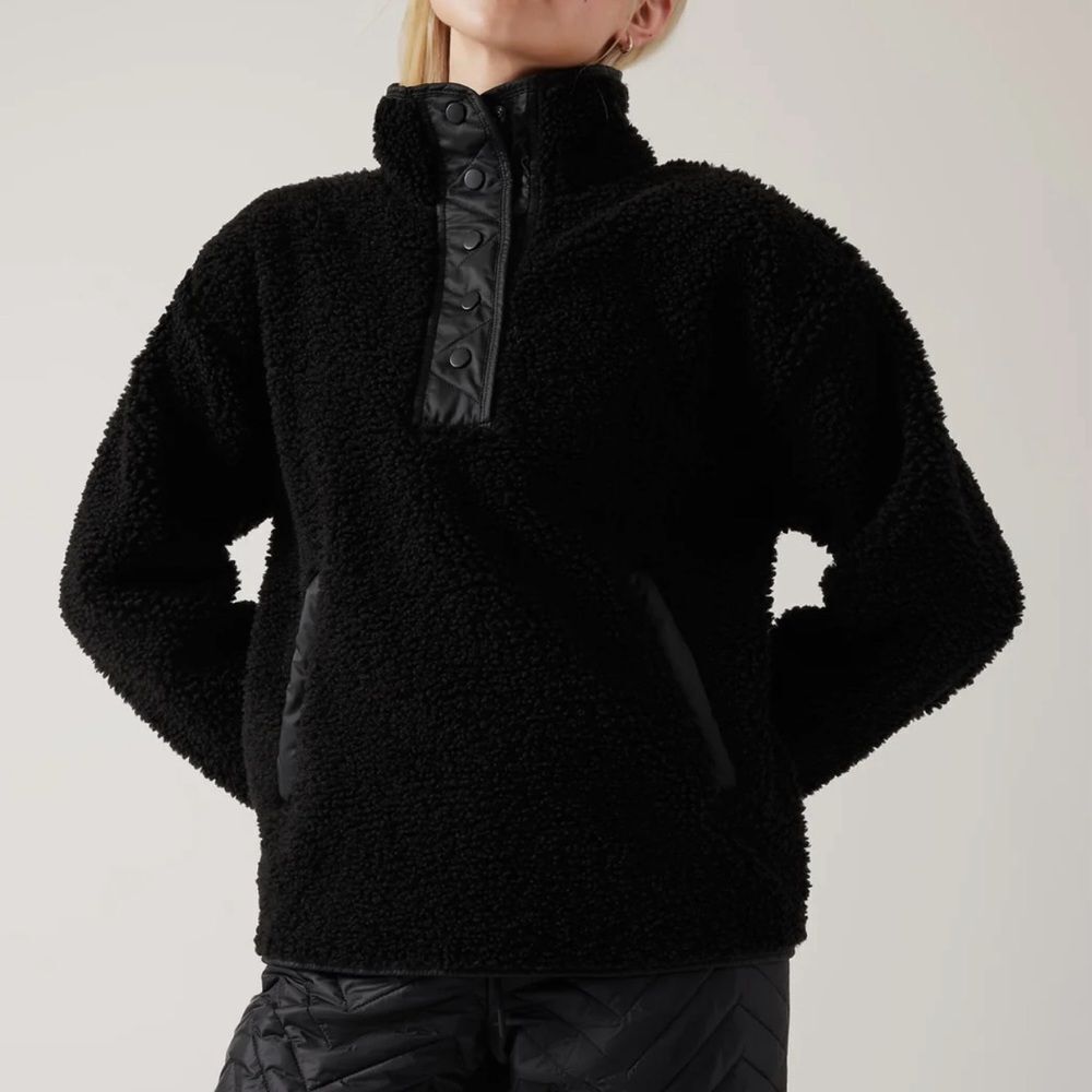 NWT Athleta Cozy Sherpa Snap Sweatshirt Black Size XL Oversized